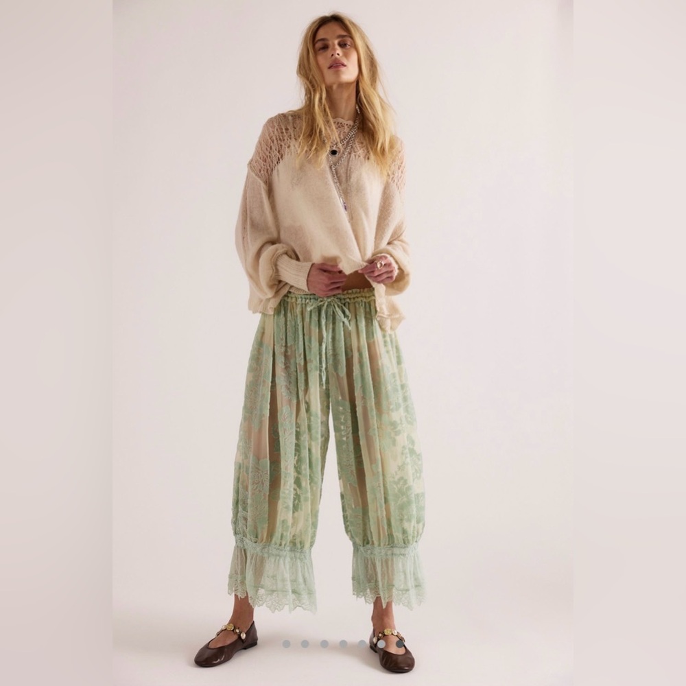 Free People Forever Tours Burnout Velvet Bloomer Pants in Green